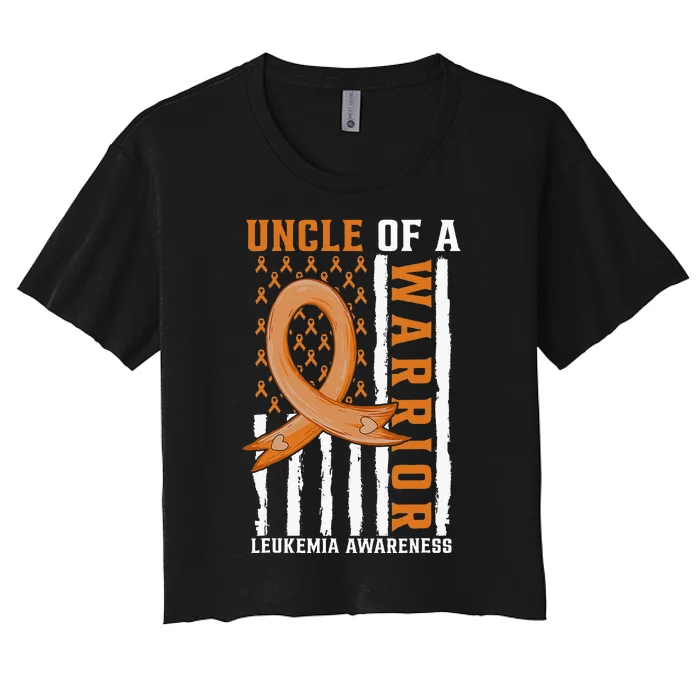 Uncle Of A Leukemia Warrior Awareness Orange USA Flag Women's Crop Top Tee