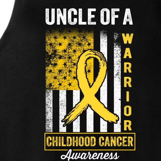 Uncle Of A Warrior Childhood Cancer Awareness Gold Us Flag Cool Gift Ladies Tri-Blend Wicking Tank