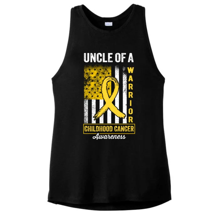 Uncle Of A Warrior Childhood Cancer Awareness Gold Us Flag Cool Gift Ladies Tri-Blend Wicking Tank