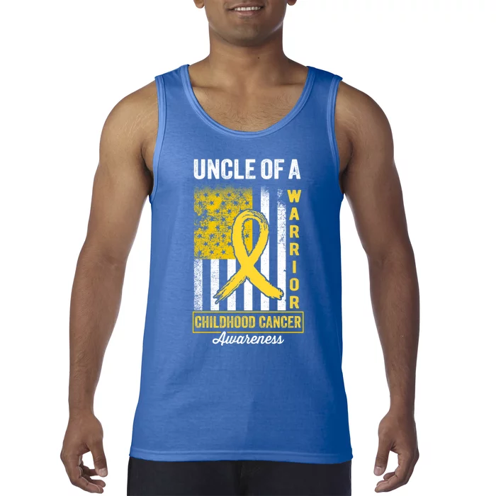 Uncle Of A Warrior Childhood Cancer Awareness Gold Us Flag Cool Gift Tank Top