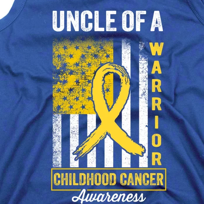 Uncle Of A Warrior Childhood Cancer Awareness Gold Us Flag Cool Gift Tank Top