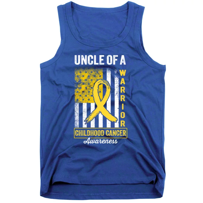 Uncle Of A Warrior Childhood Cancer Awareness Gold Us Flag Cool Gift Tank Top