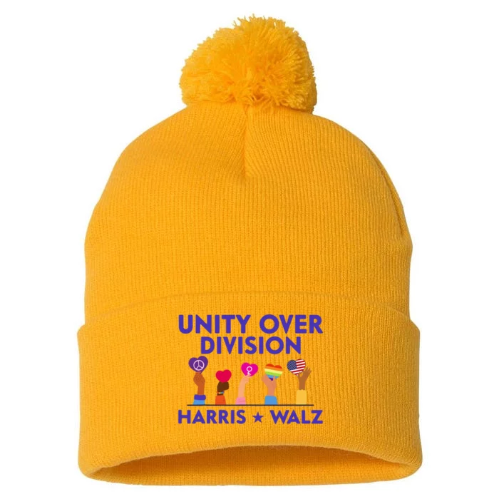 Unity Over Division Harris Walz 2024 Pom Pom 12in Knit Beanie