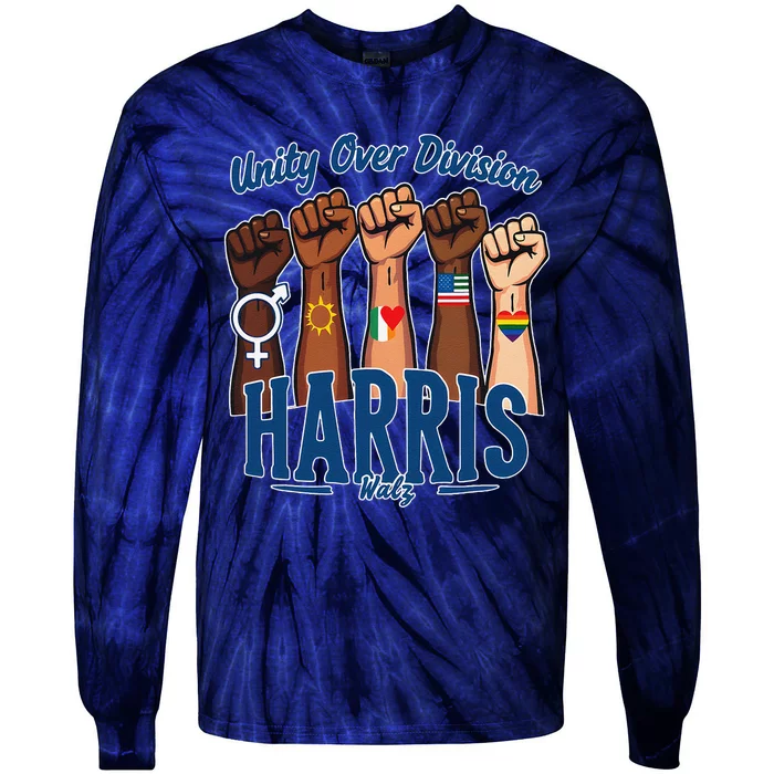 Unity Over Division Harris Walz Support Diversity Tie-Dye Long Sleeve Shirt