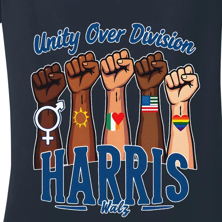 Unity Over Division Harris Walz Support Diversity Women's V-Neck T-Shirt