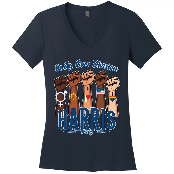 Unity Over Division Harris Walz Support Diversity Women's V-Neck T-Shirt