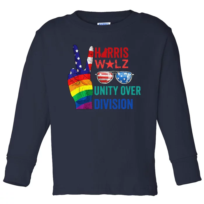 Unity Over Division Harris Walz For President 2024 Toddler Long Sleeve Shirt