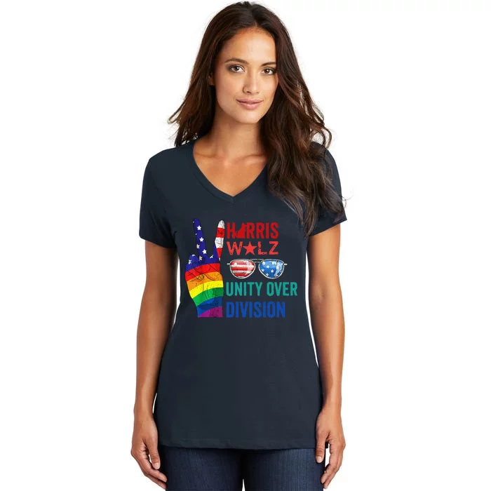 Unity Over Division Harris Walz For President 2024 Women's V-Neck T-Shirt