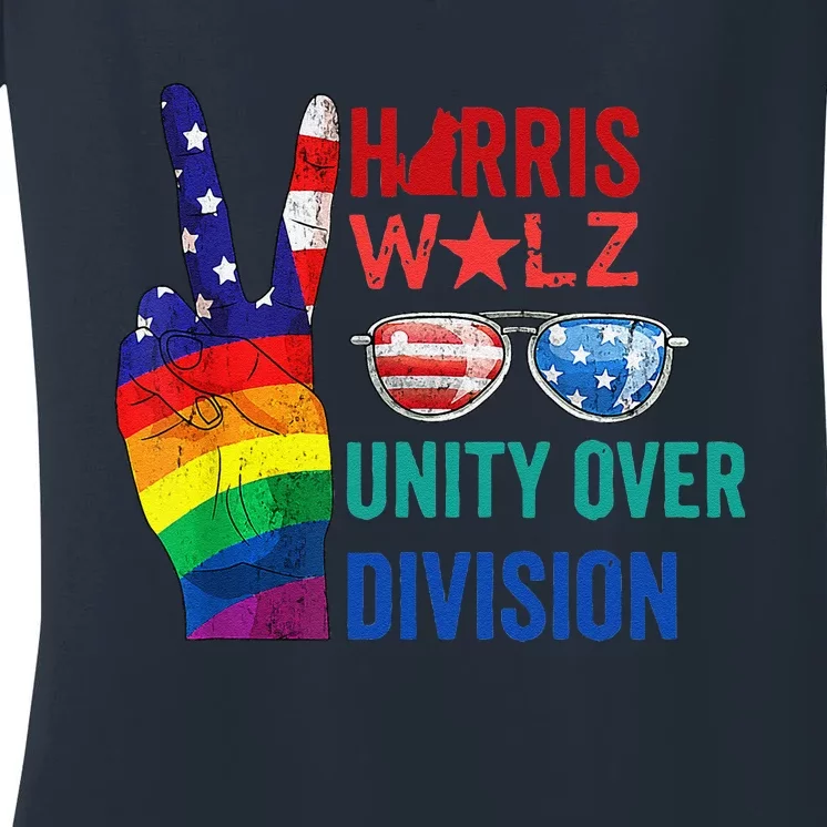 Unity Over Division Harris Walz For President 2024 Women's V-Neck T-Shirt