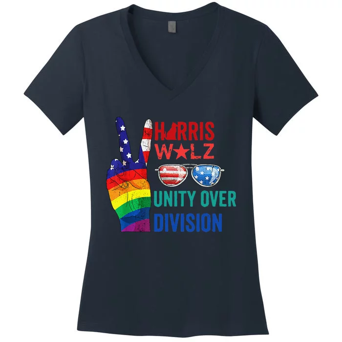 Unity Over Division Harris Walz For President 2024 Women's V-Neck T-Shirt