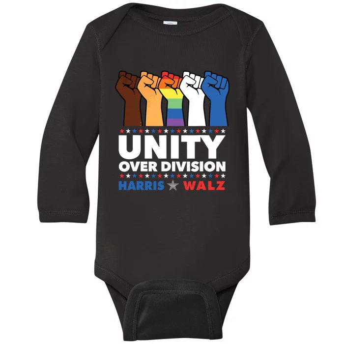 Unity Over Division Harris Walz 2024 Baby Long Sleeve Bodysuit