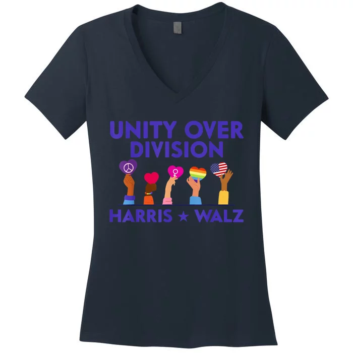 Unity Over Division Harris Walz 2024 Women's V-Neck T-Shirt