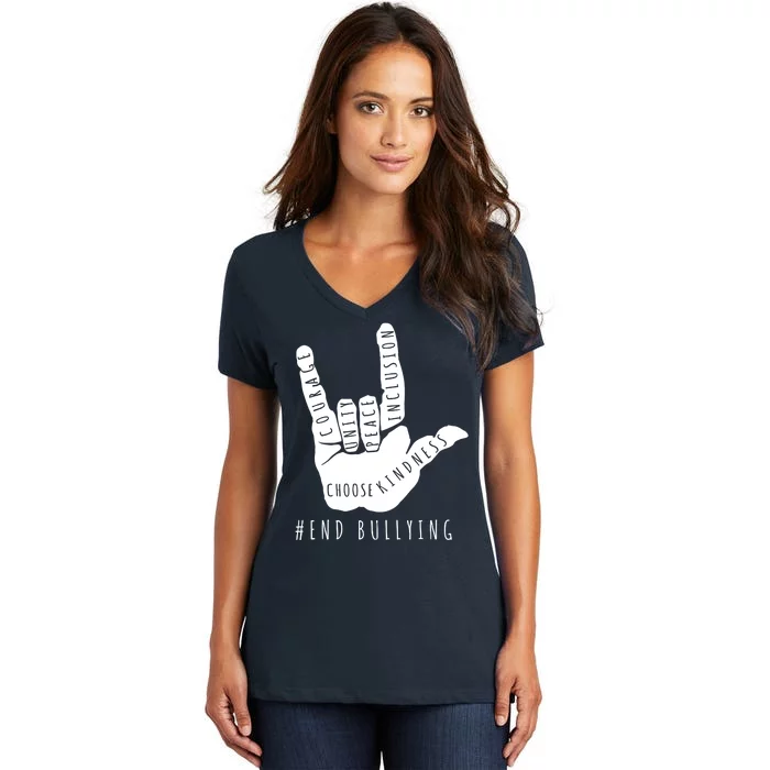 Unity Orange Day End Bullying Love Sign Language Women's V-Neck T-Shirt