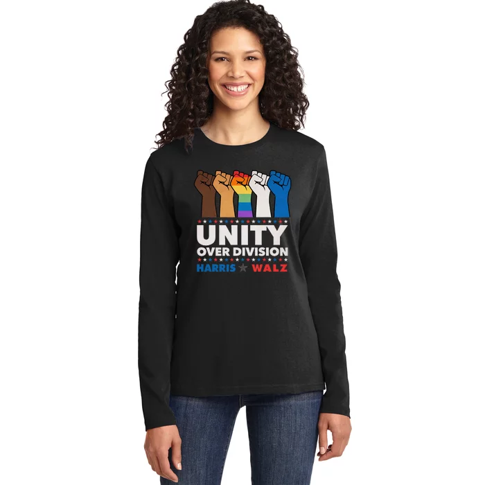 Unity Over Division Harris Walz 2024 Ladies Long Sleeve Shirt