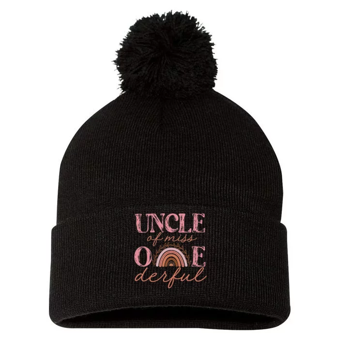 Uncle of Little Miss Onederful 1st Bday Boho Rainbow Pom Pom 12in Knit Beanie