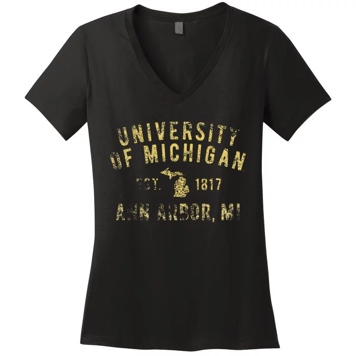 U.N.I.V.E.R.S.I.T.Y Of M.I.C.H.I.G.A.N W.O.L.V.E.R.I.N.E.S Simple State Women's V-Neck T-Shirt