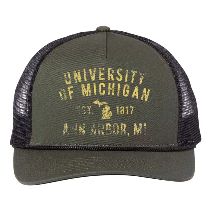 U.N.I.V.E.R.S.I.T.Y Of M.I.C.H.I.G.A.N W.O.L.V.E.R.I.N.E.S Simple State Retro Rope Trucker Hat Cap