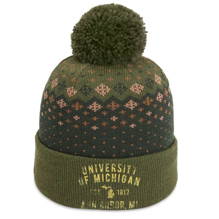 U.N.I.V.E.R.S.I.T.Y Of M.I.C.H.I.G.A.N W.O.L.V.E.R.I.N.E.S Simple State The Baniff Cuffed Pom Beanie