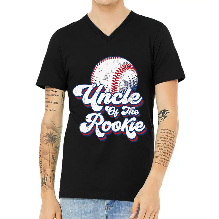 Uncle of Rookie 1st Birthday Baseball Theme Matching Party V-Neck T-Shirt