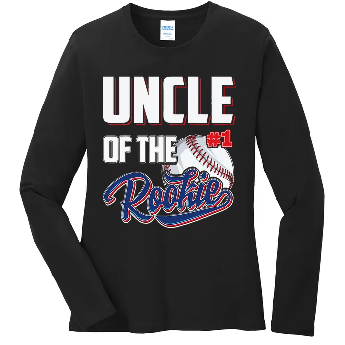 Uncle Of Rookie 1 Years Old Team 1st Birthday Baseball Ladies Long Sleeve Shirt