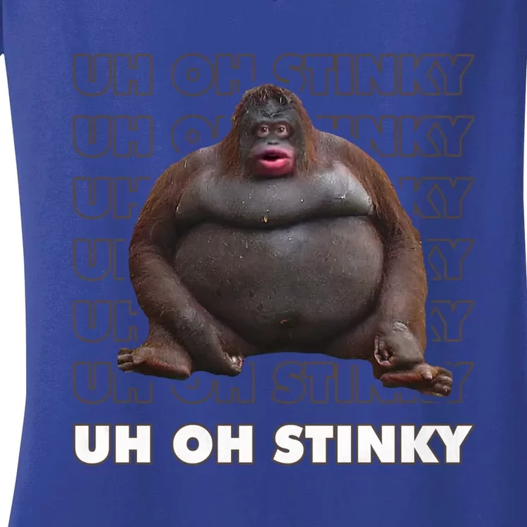 Uh Oh Stinky Poop Meme Funny Monkey Gift Women's V-Neck T-Shirt