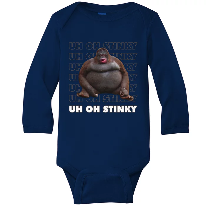 Uh Oh Stinky Poop Meme Funny Monkey Gift Baby Long Sleeve Bodysuit