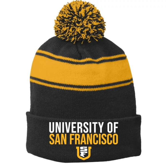 U.N.I.V.E.R.S.I.T.Y Of San Francisco Usf Dons Stacked Stripe Pom Pom Beanie