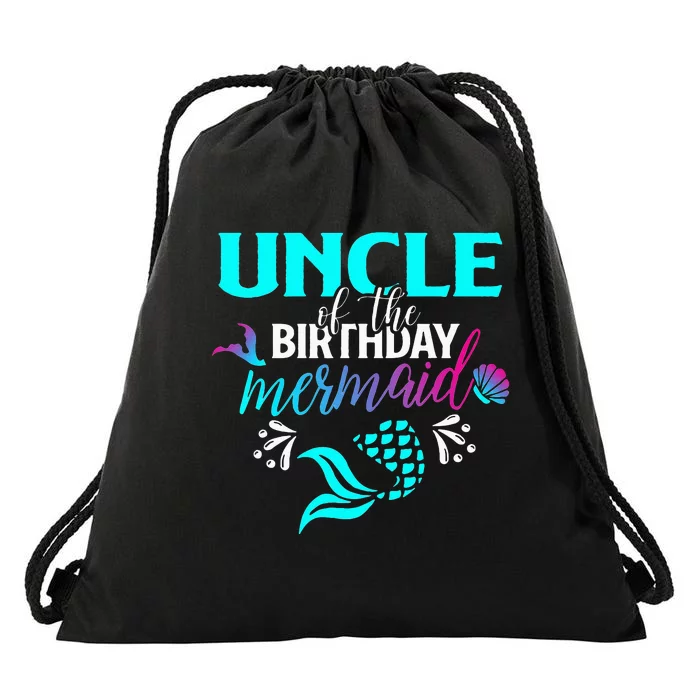 Uncle Of The Birthday Mermaid Matching Family Drawstring Bag