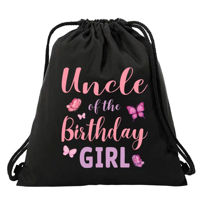 Uncle Of The Birthday Girl Butterfly Party Drawstring Bag