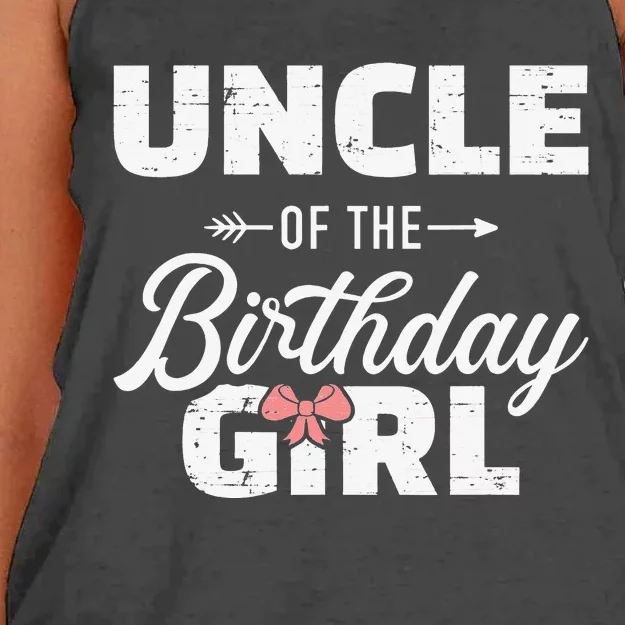 Uncle of the birthday daughter matching family Women's Knotted Racerback Tank