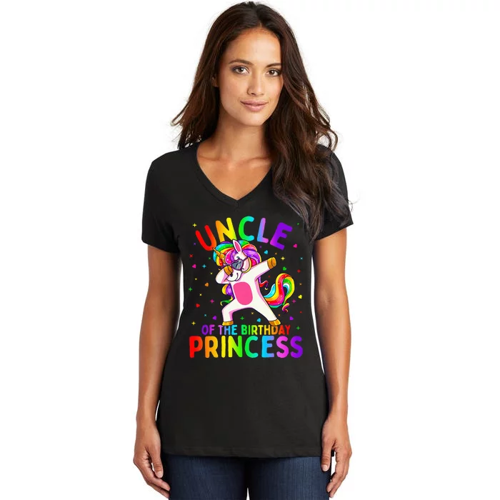 Uncle of the Birthday Princess Dabbing Unicorn Women's V-Neck T-Shirt