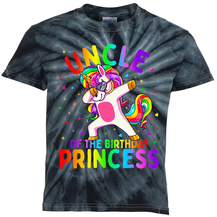 Uncle of the Birthday Princess Dabbing Unicorn Kids Tie-Dye T-Shirt