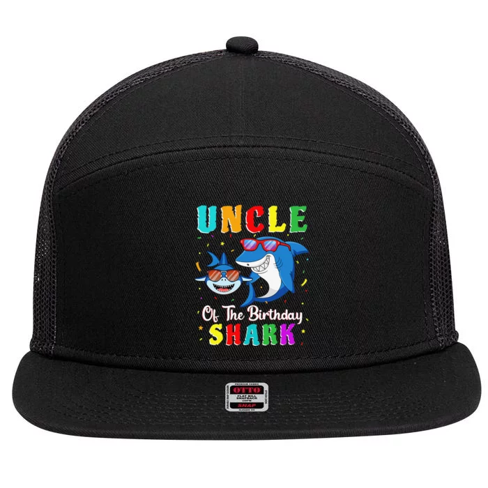 Uncle Of The Shark Birthday Family Matching Birthday Nephew 7 Panel Mesh Trucker Snapback Hat