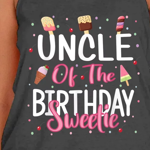 Uncle Of The Birthday Sweetie Girl Ice Cream Theme Party Women's Knotted Racerback Tank