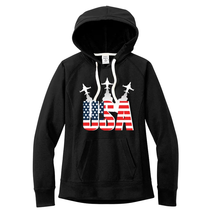 USA Pilot 4th Of July Patriotic Women's Fleece Hoodie