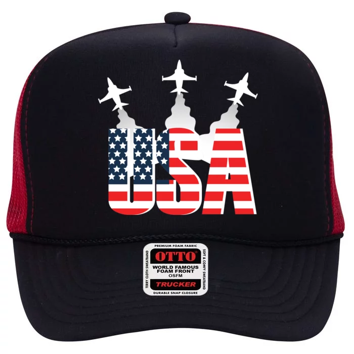 USA Pilot 4th Of July Patriotic High Crown Mesh Trucker Hat