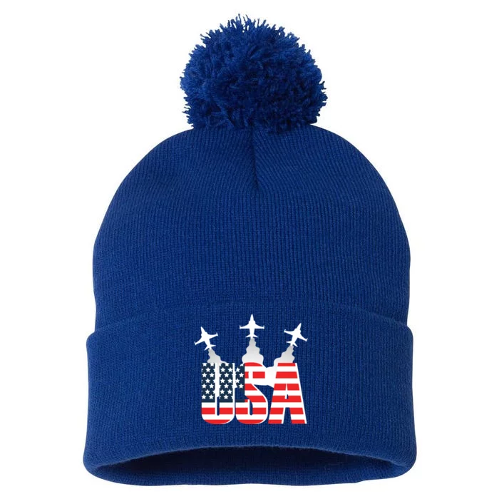 USA Pilot 4th Of July Patriotic Pom Pom 12in Knit Beanie