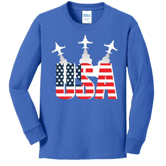 USA Pilot 4th Of July Patriotic Kids Long Sleeve Shirt