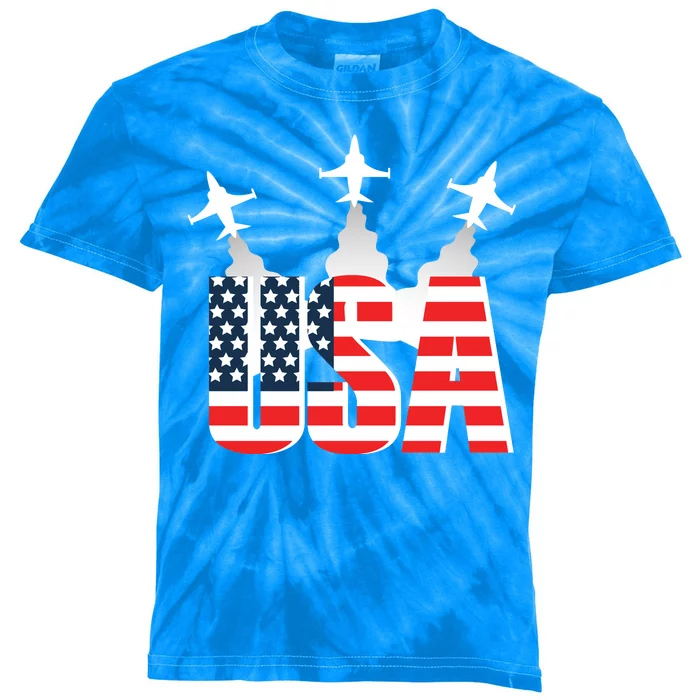 USA Pilot 4th Of July Patriotic Kids Tie-Dye T-Shirt