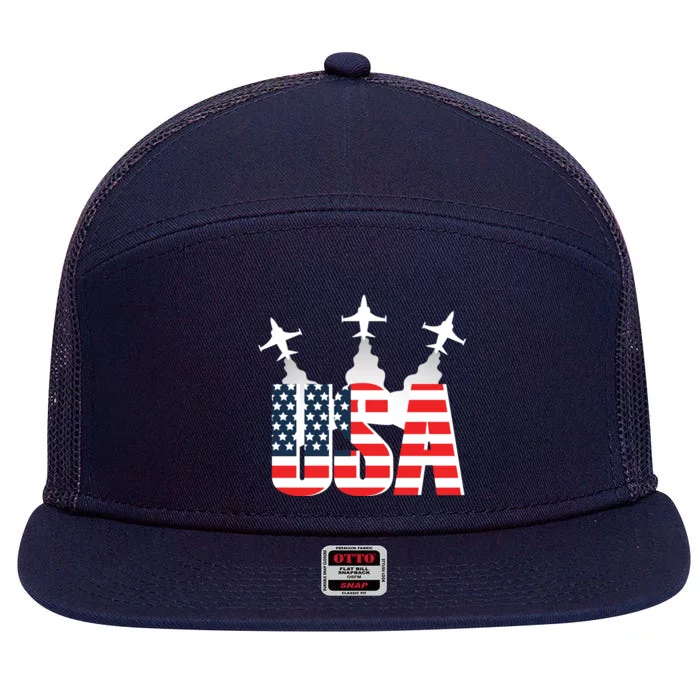 USA Pilot 4th Of July Patriotic 7 Panel Mesh Trucker Snapback Hat