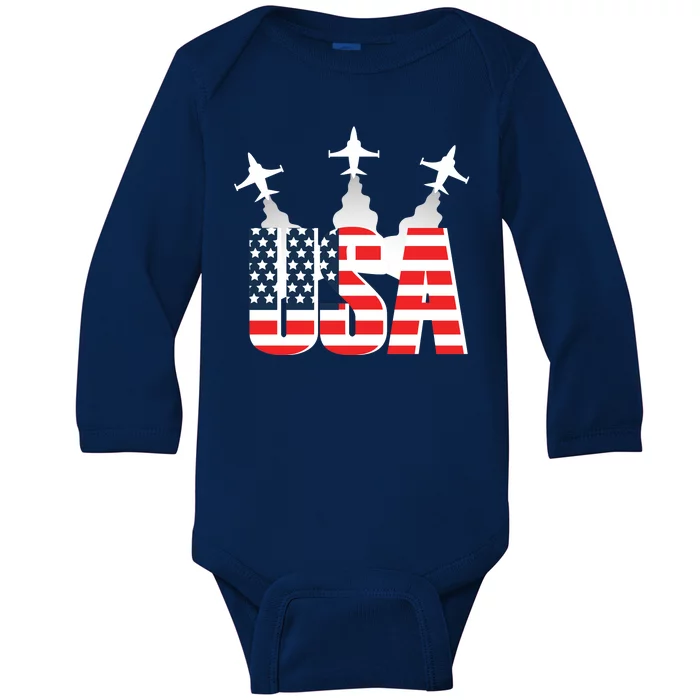 USA Pilot 4th Of July Patriotic Baby Long Sleeve Bodysuit