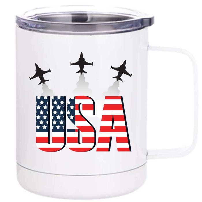 USA Pilot 4th Of July Patriotic Front & Back 12oz Stainless Steel Tumbler Cup