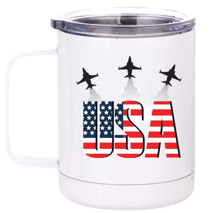 USA Pilot 4th Of July Patriotic Front & Back 12oz Stainless Steel Tumbler Cup