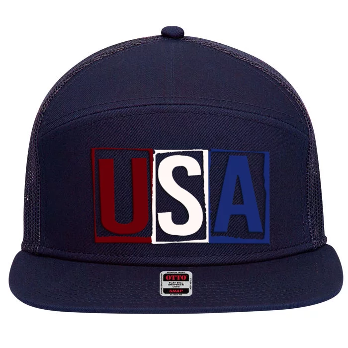 USA Patriotic 4th Of July 7 Panel Mesh Trucker Snapback Hat