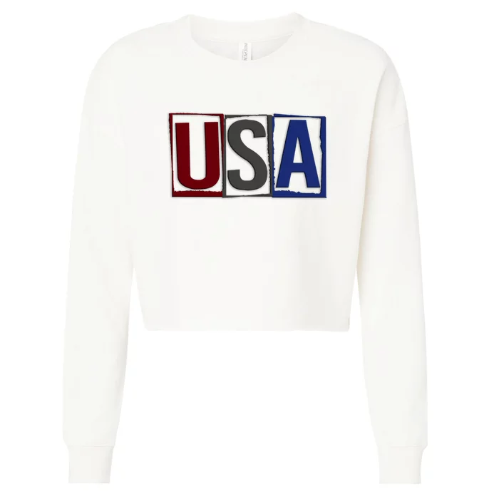 USA Patriotic 4th Of July Cropped Pullover Crew