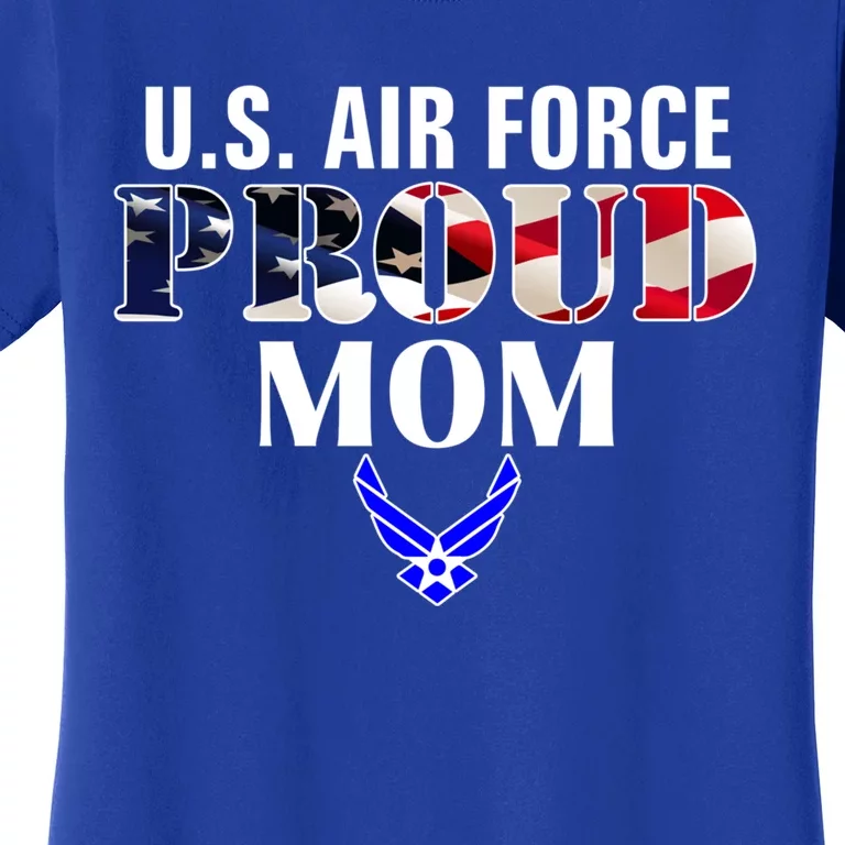 Us Proud Air Force Mom With American Flag Gift For Veteran Cool Gift Women's T-Shirt