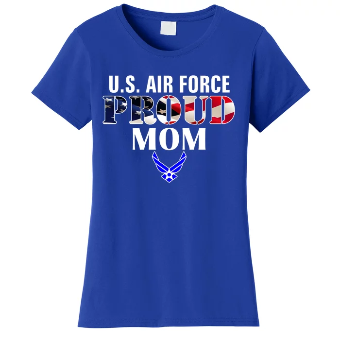 Us Proud Air Force Mom With American Flag Gift For Veteran Cool Gift Women's T-Shirt