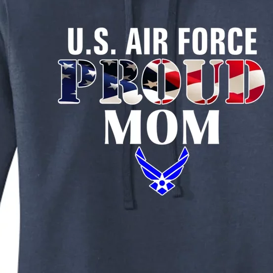 Us Proud Air Force Mom With American Flag Gift For Veteran Cool Gift Women's Pullover Hoodie