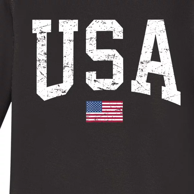 USA Patriotic American Flag Distressed Baby Long Sleeve Bodysuit