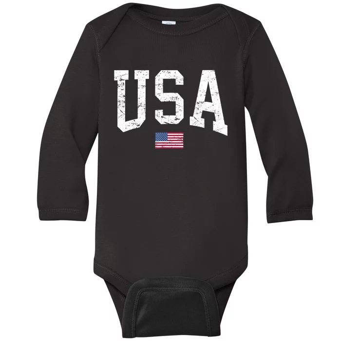 USA Patriotic American Flag Distressed Baby Long Sleeve Bodysuit